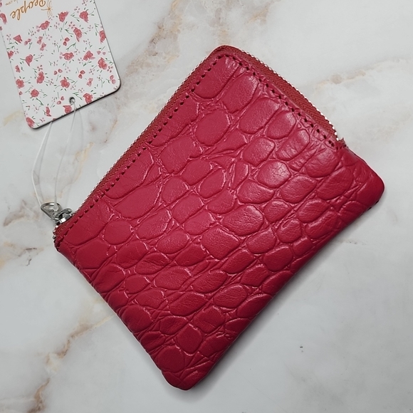 Free people hot pink croc embossed leather wallet - Picture 2 of 7